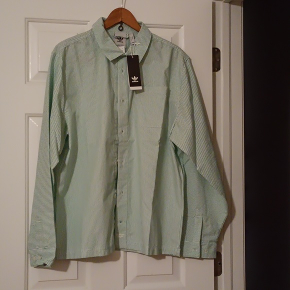 Adidas Human Made Green Checks Long Shirt Pocket Atleisure Men Size Large - Picture 2 of 6